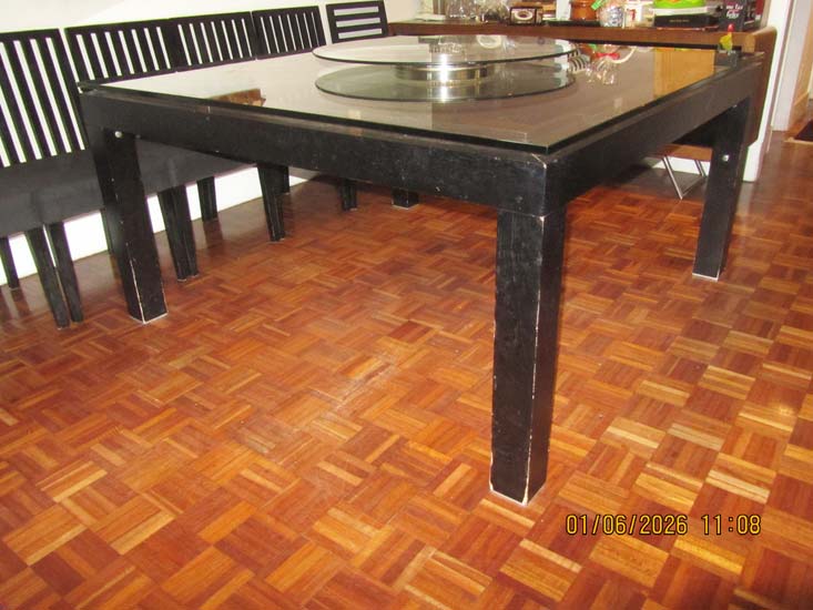 MESA JANTAR MADEIRA VIDRO QUADRADA