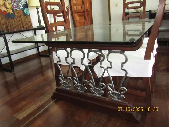 MESA JANTAR MADEIRA FERRO VIDRO