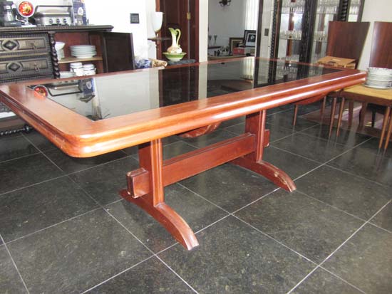 MESA JANTAR MADEIRA VIDRO FUME