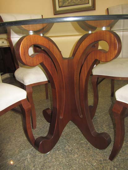 MESA JANTAR MADEIRA VIDRO REDONDA
